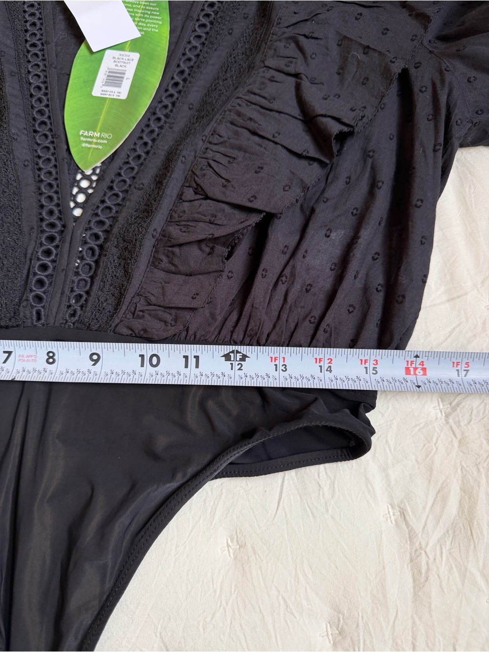FARM Rio black Deep V Ruffled Lace-Inset Bodysuit - Picture 5 of 10